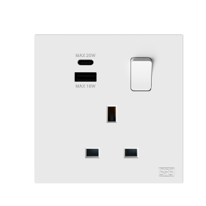 NUV 800-208-3 - 13A 1 Gang DP Switched Socket, 1 USB + 1 Type C, Neon