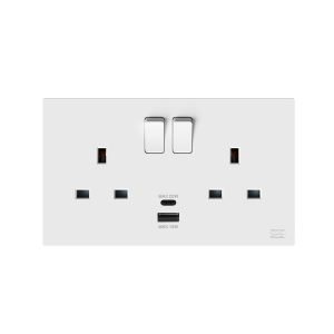 NUV 800-208-3-14 - 13A 2 Gang DP Swithced Socket, 1 USB + 1 Type C, Neon